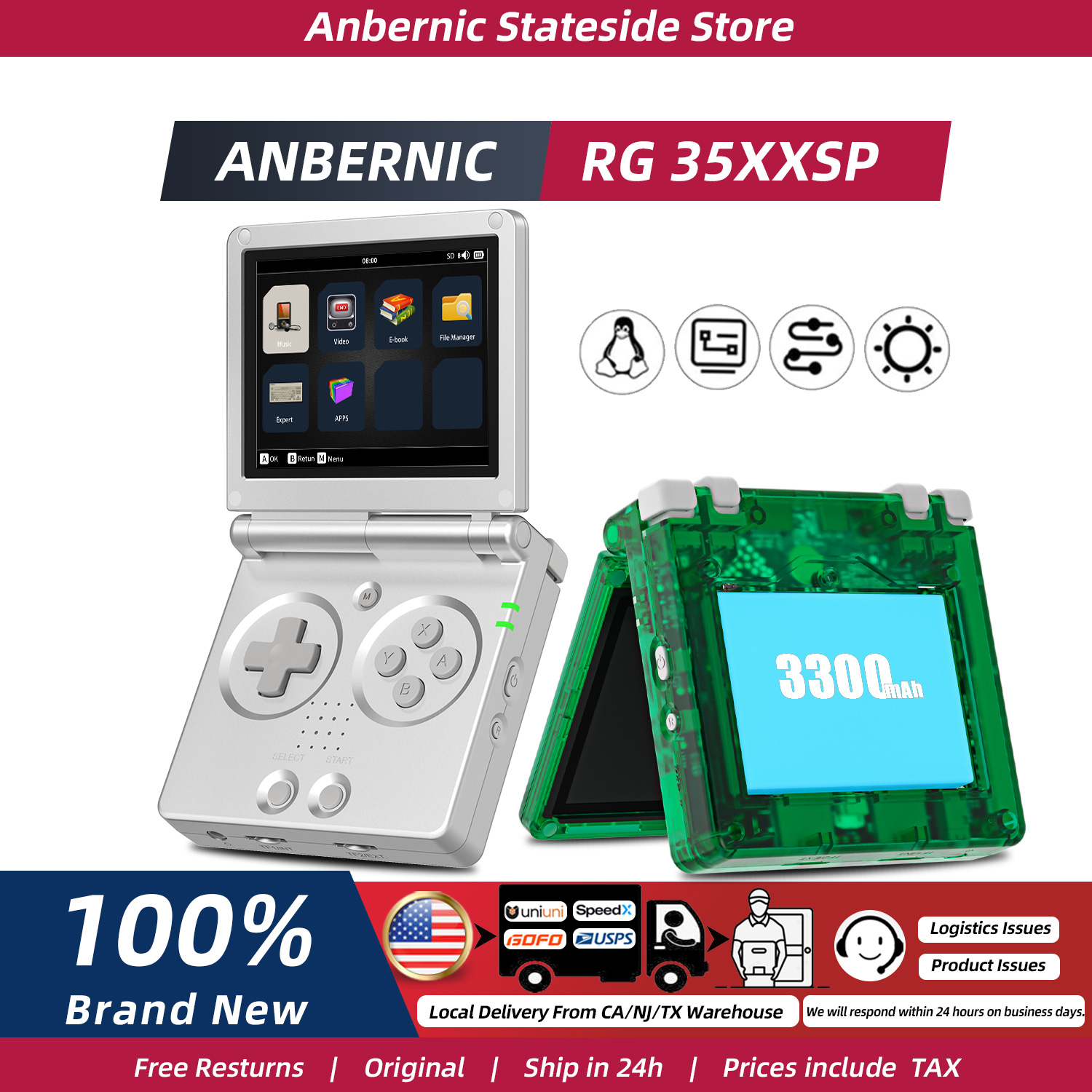 Gaming Console Years - ANBERNIC RG35XXSP Flip 3,5 Zoll IPS-Bildschirm