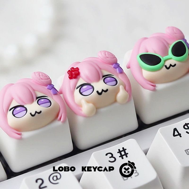 Gaming Console Keyboard - Niedliche rosa Anime-Mädchen-Harz-Keycap mit Rosen-Dekor, individueller