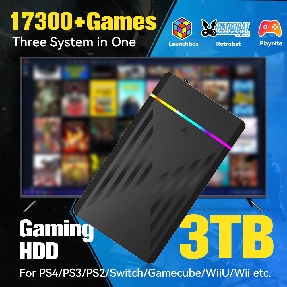 Gaming Console Chinese - 3 TB tragbare Gaming-HDD-LaunchBox/Retrobat/Playnite-Retro-Spielekonsole mit 17300+